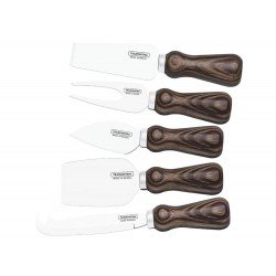 JOGO P QUEIJO 5 PEÇAS POLYWOOD CASTANHO SORTIDOS LAMINAS DE ACO INOX E CABOS DE MADEIRA TRAMONTINA