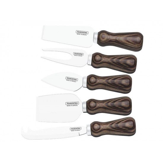 JOGO P QUEIJO 5 PEÇAS POLYWOOD CASTANHO SORTIDOS LAMINAS DE ACO INOX E CABOS DE MADEIRA TRAMONTINA