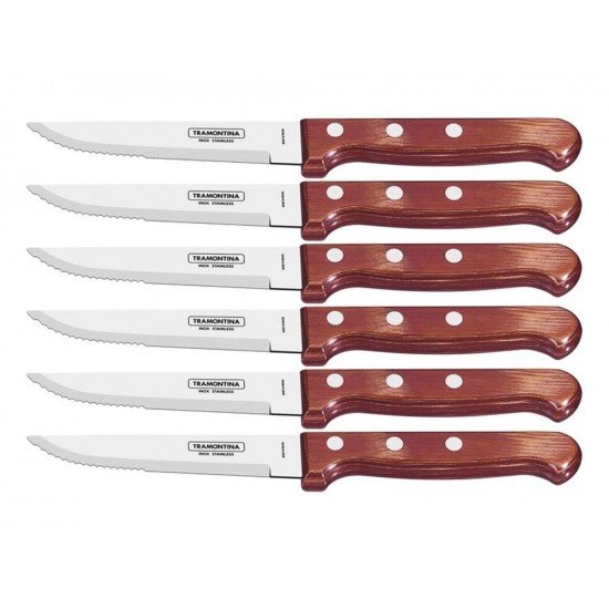 CONJUNTO FACAS CHUR JUMBO 6 PCS POLYWOOD VERMELHO LAMINAS DE ACO INOX E CABOS DE MADEIRA TRAMONTINA