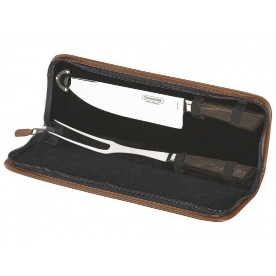 JOGO TRINCHANTE 3 PEÇAS POLYWOOD CASTANHO SORTIDOS LAMINAS DE ACO INOX E CABOS DE MADEIRA TRAMONTINA