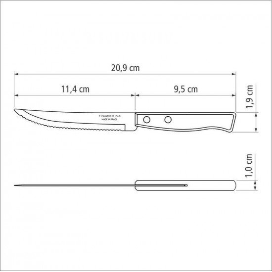 FACA PARA CHURRASCO E FRUTAS TRAMONTINA TRADICIONAL COM LÂMINA EM AÇO INOX E CABO DE MADEIRA NATURAL 5