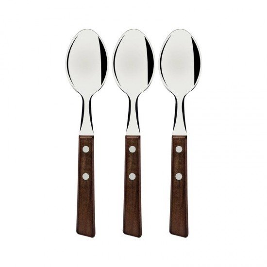 CONJUNTO DE COLHERES DE MESA TRAMONTINA TRADICIONAL COM LÂMINAS EM AÇO INOX E CABOS DE MADEIRA NATURAL 03 PEÇAS