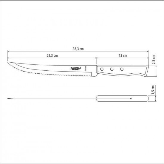 FACA TRINCHANTE TRAMONTINA TRADICIONAL COM LÂMINA EM AÇO INOX E CABO DE MADEIRA NATURAL 9