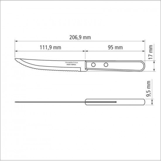 FACA PARA CHURRASCO E FRUTAS TRAMONTINA DYNAMIC COM LÂMINA EM AÇO INOX E CABO DE MADEIRA NATURAL 5