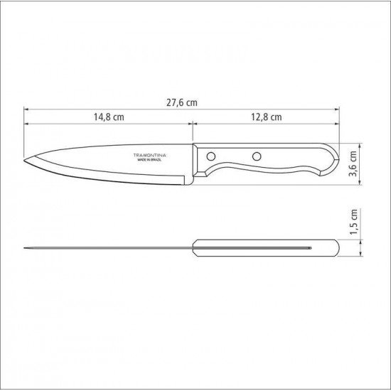 FACA CHEF TRAMONTINA DYNAMIC COM LÂMINA EM AÇO INOX E CABO DE MADEIRA NATURAL 6