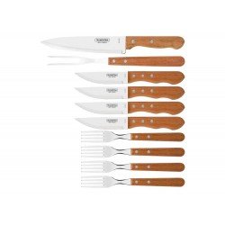 KIT PARA CHURRASCO 10 PEÇAS DYNAMIC SORTIDOS COM LAMINAS DE ACO INOX E CABOS DE MADEIRA TRAMONTINA