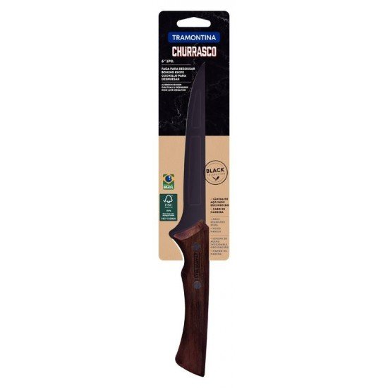 FACA PARA DESOSSAR TRAMONTINA CHURRASCO BLACK COM LÂMINA EM AÇO INOX ESCURECIDO E CABO DE MADEIRA 6