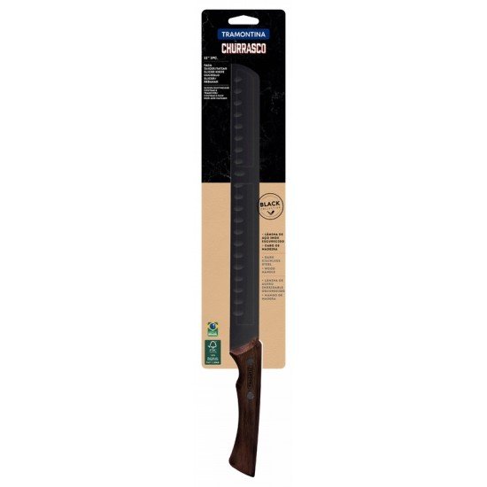 FACA PARA FATIAR TRAMONTINA CHURRASCO BLACK COM LÂMINA EM AÇO INOX ESCURECIDO E CABO DE MADEIRA 12