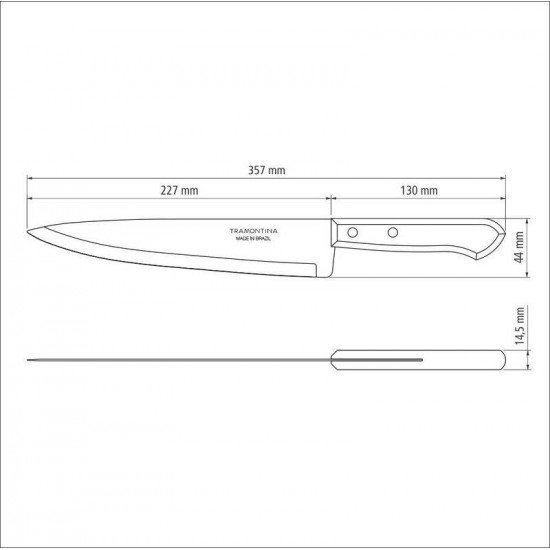FACA PEIXEIRA E COZINHA TRAMONTINA DYNAMIC COM LÂMINA EM AÇO INOX E CABO DE MADEIRA NATURAL 9