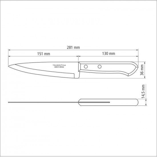 FACA PEIXEIRA E COZINHA TRAMONTINA DYNAMIC COM LÂMINA DE AÇO INOX E CABO DE MADEIRA NATURAL 6