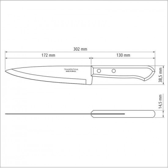 FACA PEIXEIRA E COZINHA TRAMONTINA DYNAMIC COM LÂMINA DE AÇO INOX E CABO DE MADEIRA NATURAL 7