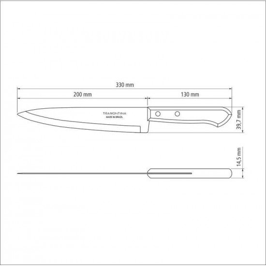FACA PEIXEIRA E COZINHA TRAMONTINA DYNAMIC COM LÂMINA DE AÇO INOX E CABO DE MADEIRA NATURAL 8
