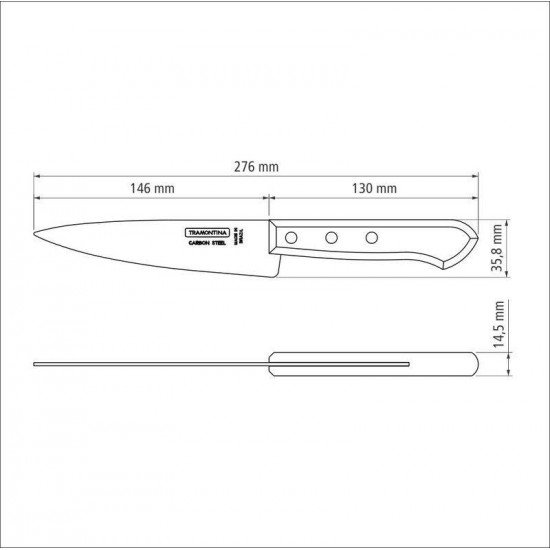 FACA PEIXEIRA E COZINHA TRAMONTINA COM LÂMINA EM AÇO CARBONO E CABO DE MADEIRA 6