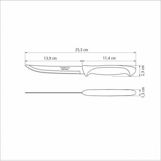 FACA PARA CHURRASCO E FRUTAS TRAMONTINA USUAL COM LÂMINA EM AÇO INOX E CABO DE POLIPROPILENO PRETO 5