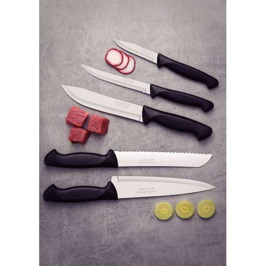 FACA PARA CHURRASCO E FRUTAS TRAMONTINA USUAL COM LÂMINA EM AÇO INOX E CABO DE POLIPROPILENO PRETO 5