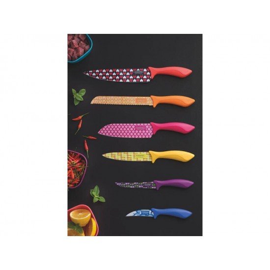 JOGO FACAS 6 PCS COLORCUT MISTO SORTIDOS COM LAMINAS DE ACO INOX E CABOS DE POLIPROPILENO TRAMONTINA