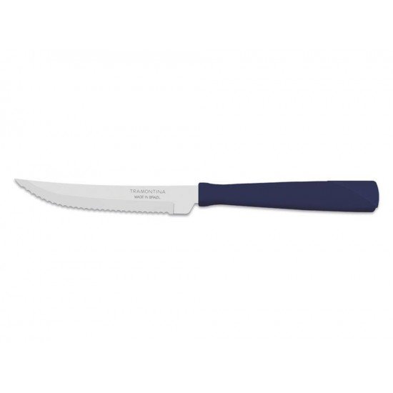 FACA PARA CHURRASCO 4 NEW KOLOR AZUL LAMINA DE ACO INOX E CABO DE POLIPROPILENO TRAMONTINA