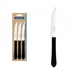 CONJUNTO DE FACAS PARA CHURRASCO TRAMONTINA LEME COM LÂMINAS EM AÇO INOX E CABOS DE POLIPROPILENO PRETO 3 PEÇAS