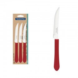 CONJUNTO DE FACAS PARA CHURRASCO TRAMONTINA LEME COM LÂMINAS EM AÇO INOX E CABOS DE POLIPROPILENO VERMELHO 3 PEÇAS