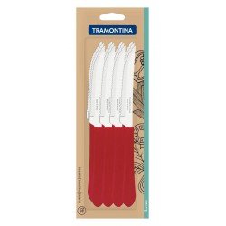 CONJUNTO DE FACAS PARA CHURRASCO TRAMONTINA LEME COM LÂMINAS EM AÇO INOX E CABOS DE POLIPROPILENO VERMELHO 12 PEÇAS