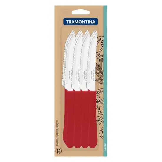 CONJUNTO DE FACAS PARA CHURRASCO TRAMONTINA LEME COM LÂMINAS EM AÇO INOX E CABOS DE POLIPROPILENO VERMELHO 12 PEÇAS