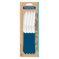 CONJUNTO DE FACAS PARA CHURRASCO TRAMONTINA LEME COM LÂMINAS EM AÇO INOX E CABOS DE POLIPROPILENO AZUL OCEANO 12 PEÇAS