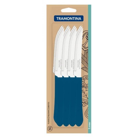 CONJUNTO DE FACAS PARA CHURRASCO TRAMONTINA LEME COM LÂMINAS EM AÇO INOX E CABOS DE POLIPROPILENO AZUL OCEANO 12 PEÇAS
