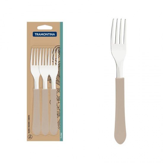 CONJUNTO DE GARFOS DE MESA TRAMONTINA LEME COM LÂMINAS EM AÇO INOX E CABOS DE POLIPROPILENO CINZA 3 PEÇAS