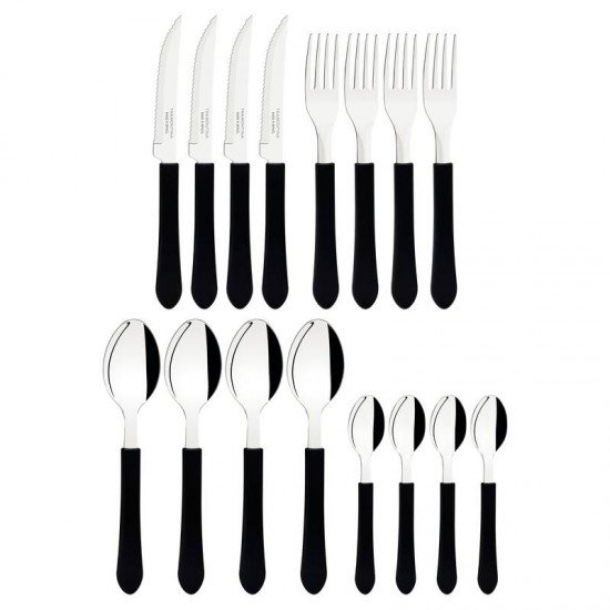 FAQUEIRO TRAMONTINA LEME COM LÂMINAS EM AÇO INOX E CABOS DE POLIPROPILENO PRETO 16 PEÇAS