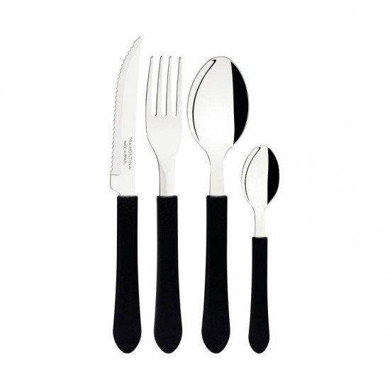 FAQUEIRO TRAMONTINA LEME COM LÂMINAS EM AÇO INOX E CABOS DE POLIPROPILENO PRETO 16 PEÇAS