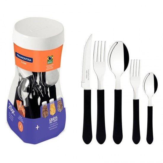 FAQUEIRO EM AÇO INOX E CABOS PRETO 20 PEÇAS TRAMONTINA