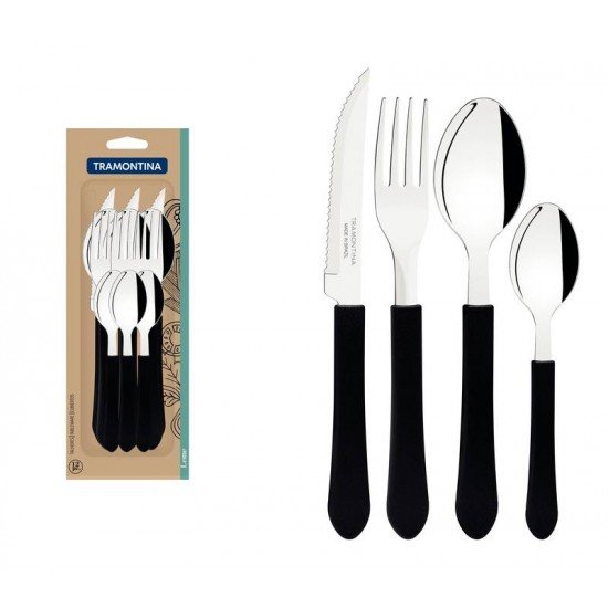 FAQUEIRO TRAMONTINA LEME COM LÂMINAS EM AÇO INOX E CABOS DE POLIPROPILENO PRETO 12 PEÇAS