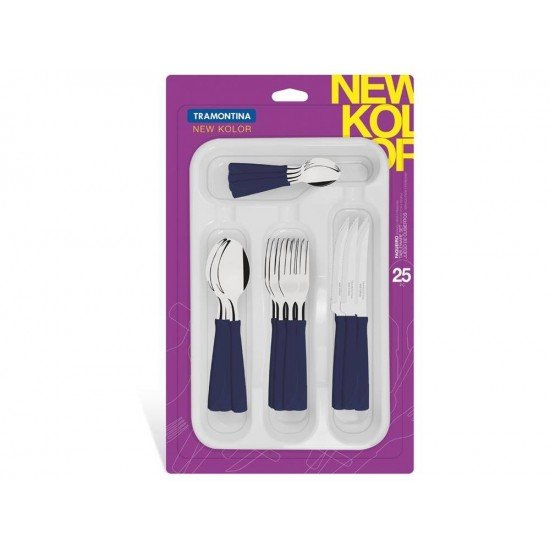 FAQUEIRO 25 PCS NEW KOLOR AZUL SORTIDOS COM LAMINAS DE ACO INOX E CABOS DE POLIPROPILENO TRAMONTINA