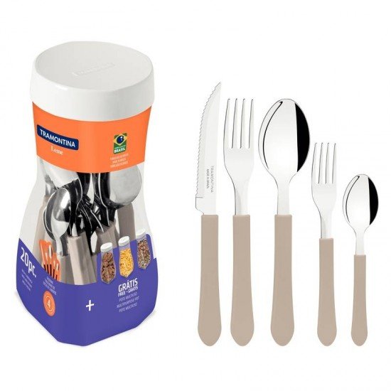 FAQUEIRO EM AÇO INOX E CABOS CINZA 20 PEÇAS TRAMONTINA