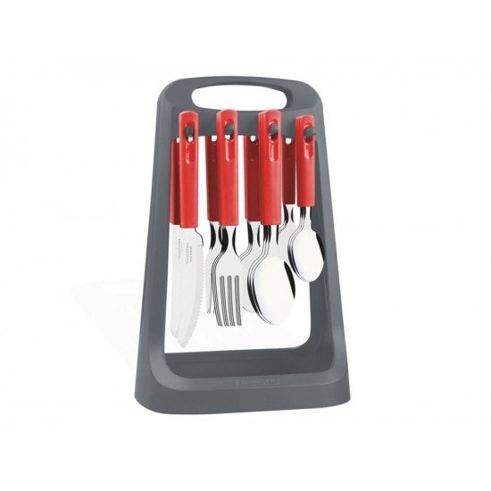 FAQUEIRO MAIS SUPORTE 25 PEÇAS OASIS VERMELHO SORTIDOS DE TALHERES PARA USO DOMESTICO TRAMONTINA