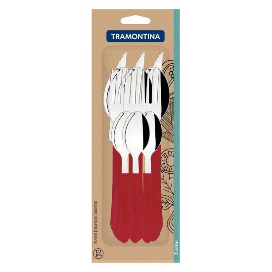 FAQUEIRO TRAMONTINA LEME COM LÂMINAS EM AÇO INOX E CABOS DE POLIPROPILENO VERMELHO 12 PEÇAS