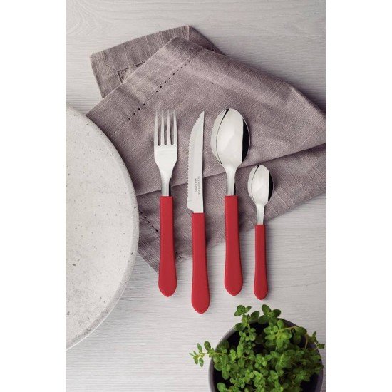 FAQUEIRO TRAMONTINA LEME COM LÂMINAS EM AÇO INOX E CABOS DE POLIPROPILENO VERMELHO 12 PEÇAS