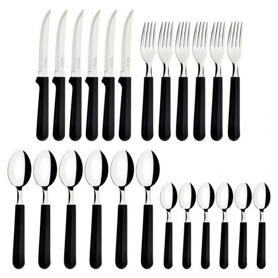 FAQUEIRO TRAMONTINA TULUM COM LÂMINAS EM AÇO INOX E CABOS DE POLIPROPILENO PRETO 24 PEÇAS