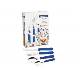 FAQUEIRO TRAMONTINA TULUM COM LÂMINAS EM AÇO INOX E CABOS DE POLIPROPILENO AZUL 16 PEÇAS TRAMONTINA