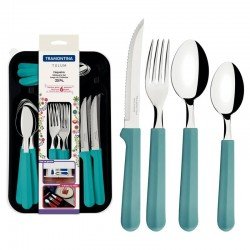 FAQUEIRO TRAMONTINA TULUM COM LÂMINAS EM AÇO INOX E CABOS DE POLIPROPILENO TURQUESA 25 PEÇAS