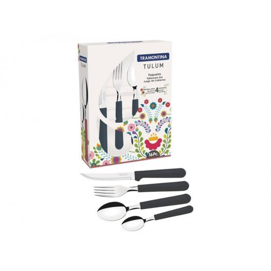 FAQUEIRO TRAMONTINA TULUM COM LÂMINAS EM AÇO INOX E CABOS DE POLIPROPILENO ONIX 16 PEÇAS TRAMONTINA