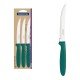 CONJUNTO DE FACAS PARA CHURRASCO TRAMONTINA IPANEMA COM LÂMINAS EM AÇO INOX E CABOS DE POLIPROPILENO VERDE ESMERALDA 3 PEÇAS