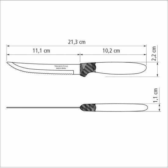 CONJUNTO DE FACAS PARA CHURRASCO TRAMONTINA IPANEMA COM LÂMINAS EM AÇO INOX E CABOS DE POLIPROPILENO CINZA 3 PEÇAS