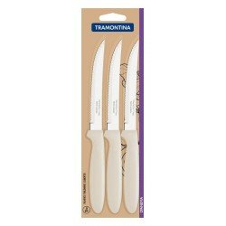 CONJUNTO DE FACAS PARA CHURRASCO TRAMONTINA IPANEMA COM LÂMINAS EM AÇO INOX E CABOS DE POLIPROPILENO CINZA 3 PEÇAS