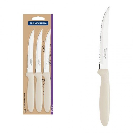 CONJUNTO DE FACAS PARA CHURRASCO TRAMONTINA IPANEMA COM LÂMINAS EM AÇO INOX E CABOS DE POLIPROPILENO CINZA 3 PEÇAS