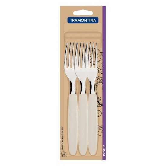 CONJUNTO DE GARFOS DE MESA TRAMONTINA IPANEMA COM LÂMINAS DE AÇO INOX E CABOS DE POLIPROPILENO CINZA 3 PEÇAS