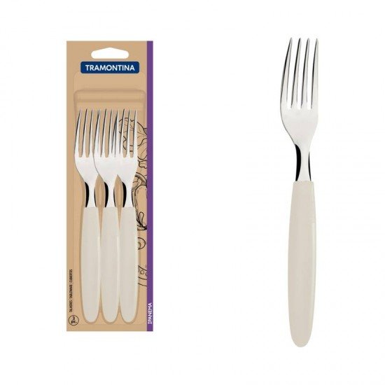CONJUNTO DE GARFOS DE MESA TRAMONTINA IPANEMA COM LÂMINAS DE AÇO INOX E CABOS DE POLIPROPILENO CINZA 3 PEÇAS