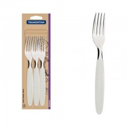 CONJUNTO DE GARFOS DE MESA TRAMONTINA IPANEMA COM LÂMINAS EM AÇO INOX E CABOS DE POLIPROPILENO BRANCO 3 PEÇAS