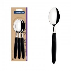 CONJUNTO DE COLHERES DE MESA TRAMONTINA IPANEMA COM LÂMINAS EM AÇO INOX E CABOS DE POLIPROPILENO PRETO 3 PEÇAS