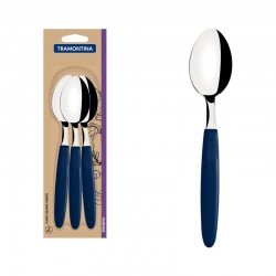 CONJUNTO DE COLHERES DE MESA TRAMONTINA IPANEMA COM LÂMINAS EM AÇO INOX E CABOS DE POLIPROPILENO AZUL 3 PEÇAS